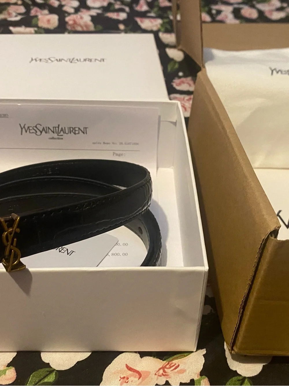 Yves Saint Laurent Black Leather Belt with Gold YSL Logo